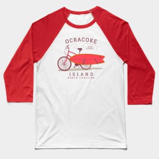 Ocracoke Island, NC Summer Vacation Bike and Surfboard Baseball T-Shirt